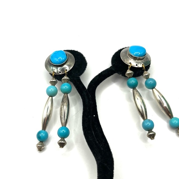 Sterling Silver 925 and Blue Turquoise Dangle Earrings Boho Southwest Earrings - Picture 5 of 9